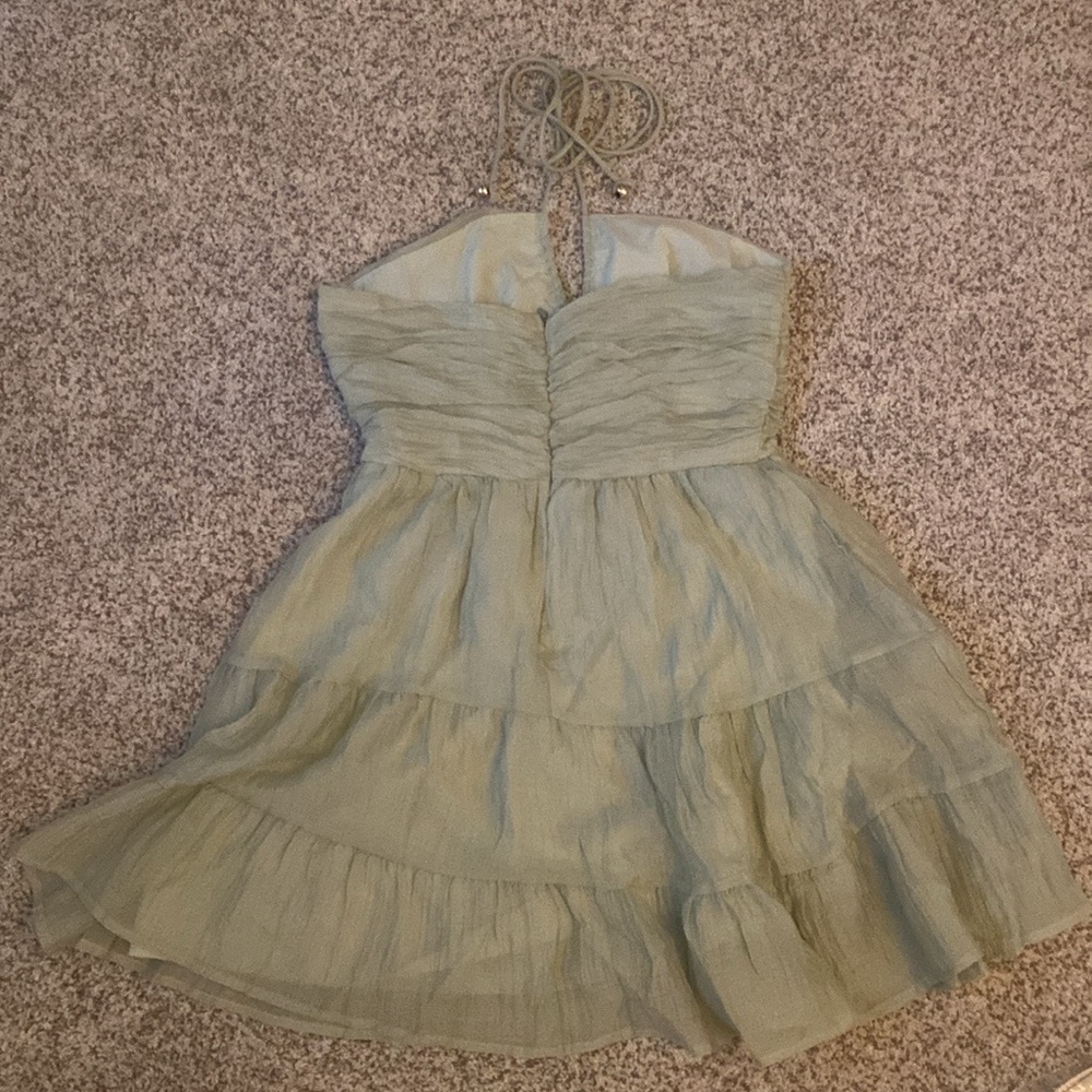 green halter flowy skirt mini dress - Picture 3 of 4